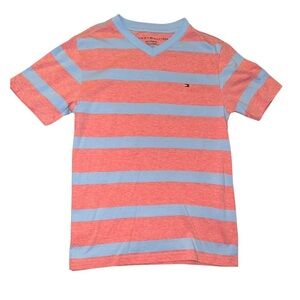 Tommy Hilfiger Red and Blue Striped Short Sleeve Tee